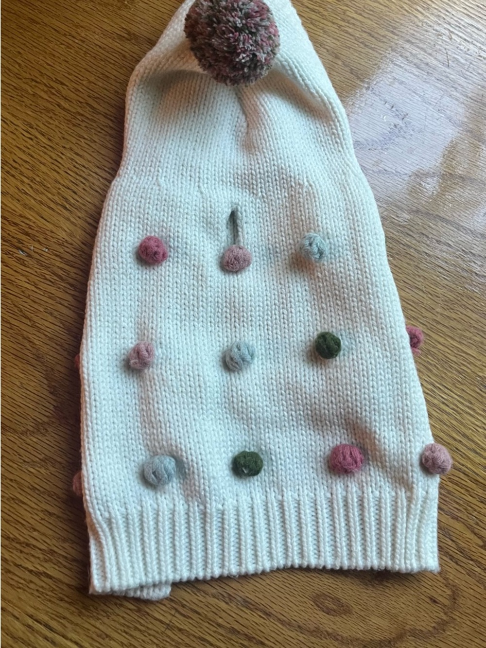 Kids Cream Knit Pom-Pom Hat with Multicolor Dots